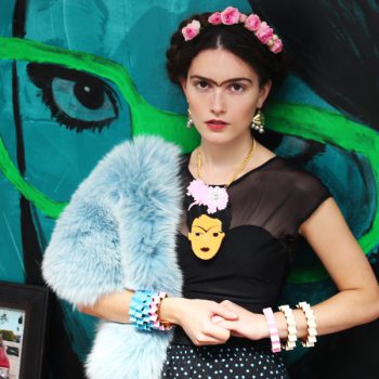Frida Kahlo Pink neck WEARING 2